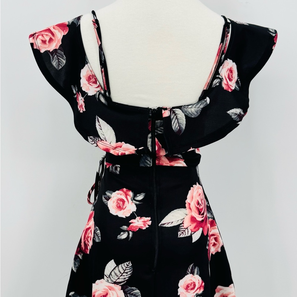 Charlotte Russe Off Shoulder Floral Dress - Black and Pink, S - Picture 3 of 7